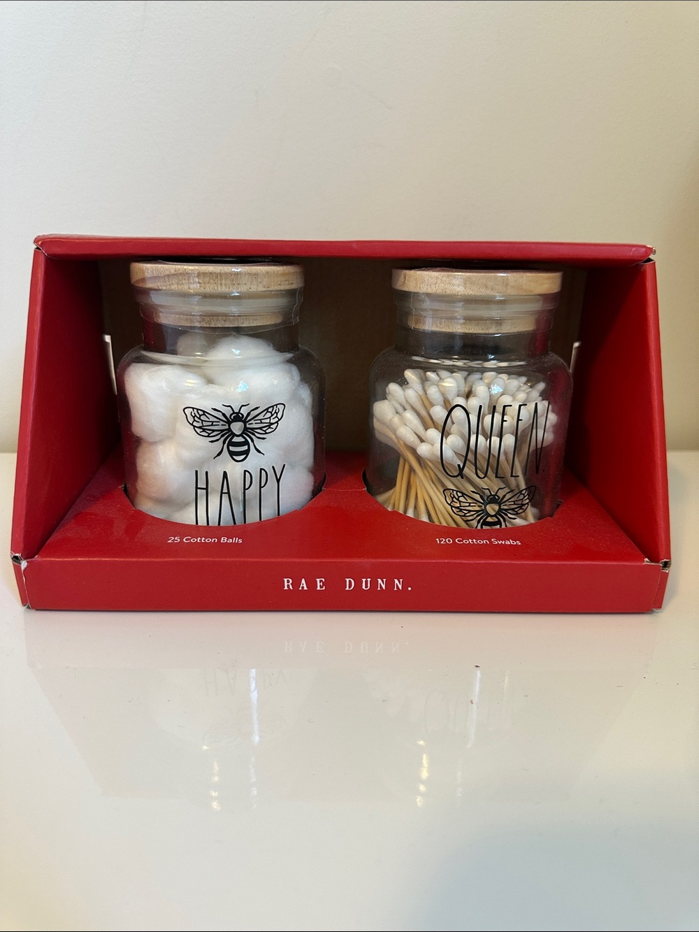 Rae Dunn Glass Jar Set with Wooden Lids - White & Natural